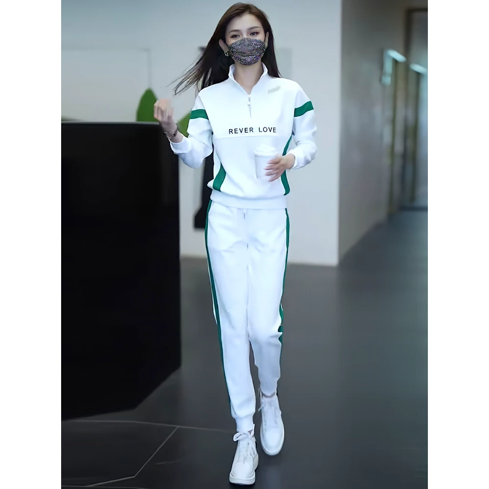 春秋冬季2025年新款女休闲卫衣运动服跑步套装时尚加绒加厚两件套