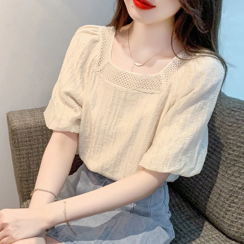夏季上档次短袖雪纺衬衫上衣法式小衫洋气雪纺衫法式遮肚子显瘦女