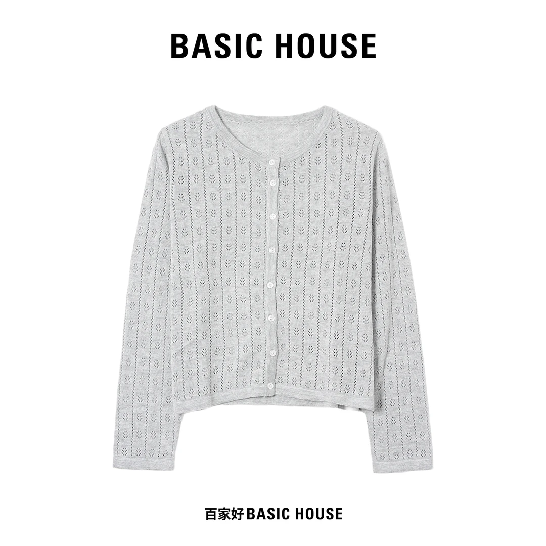 Basic House/百家好2024年秋季新款圆领拉链款时尚长袖针织衫YY