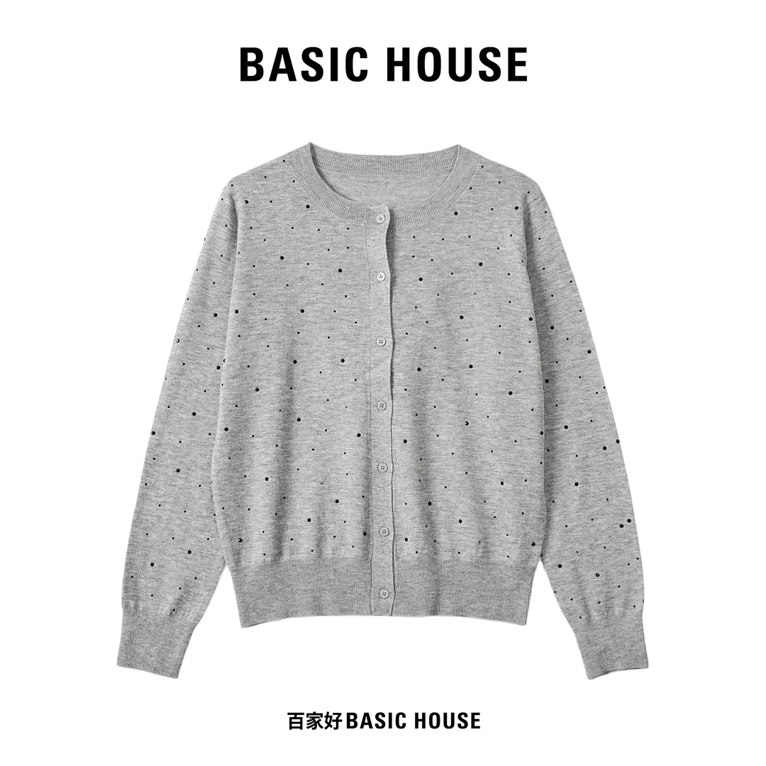 Basic House/百家好2024年秋季新款时尚显瘦条纹圆领针织衫YY