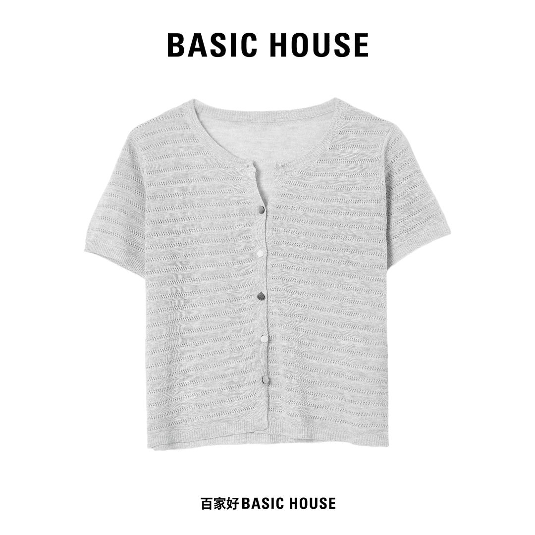 Basic House/百家好2024年夏季新款圆领时尚短袖针织衫YY
