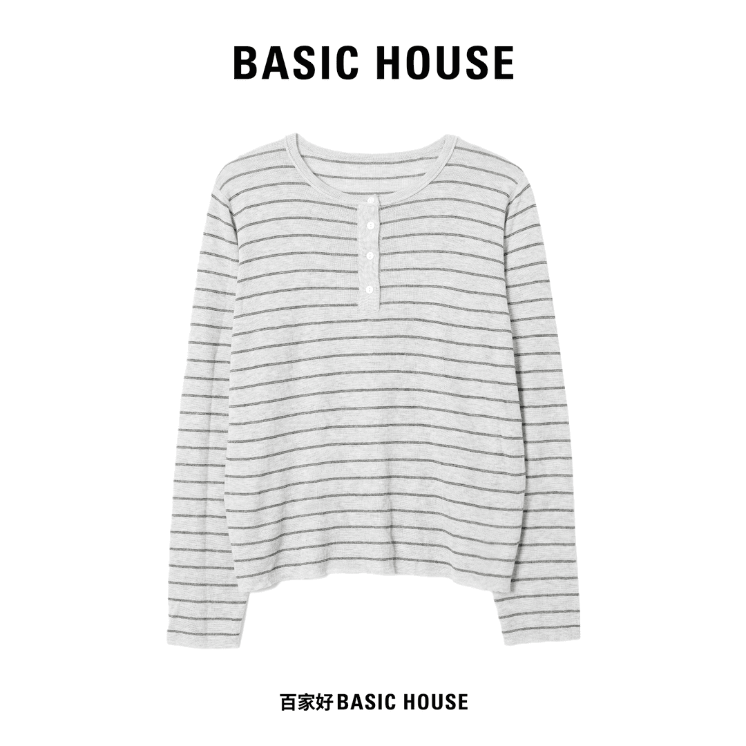 Basic House/百家好2024年秋季新款圆领时尚长袖针织衫YY