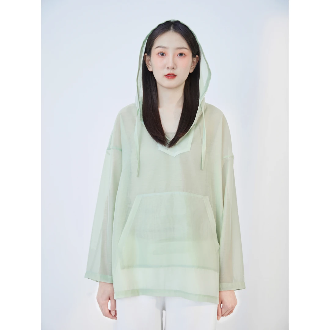 浅绿色薄荷色轻盈通透飘逸套头运动宽松夏季超薄防晒衫防晒衣