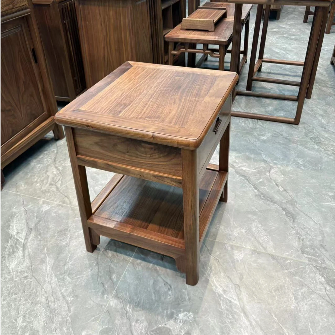 穿抬井新中式实木小茶几黑胡桃木沙发边几客厅边柜角几卧室床头柜