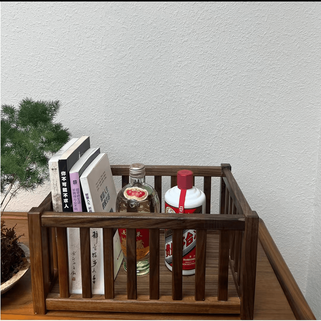 北美黑胡桃木收纳筐实木收纳篮储物收纳盒轻奢家用创意收纳箱简约