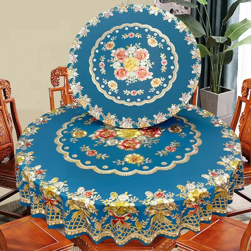 加厚喜庆转盘大圆桌布防水防油防滑防烫免洗PVC高档酒店圆形台布