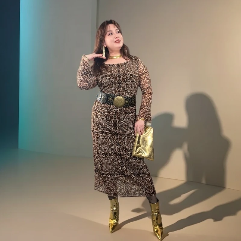 2024年时尚豹纹连衣长裙