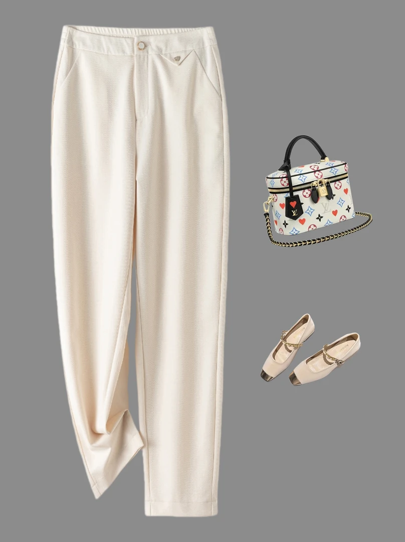 2025高腰九分显瘦弹力人字纹天丝亚麻小直筒裤82532时尚