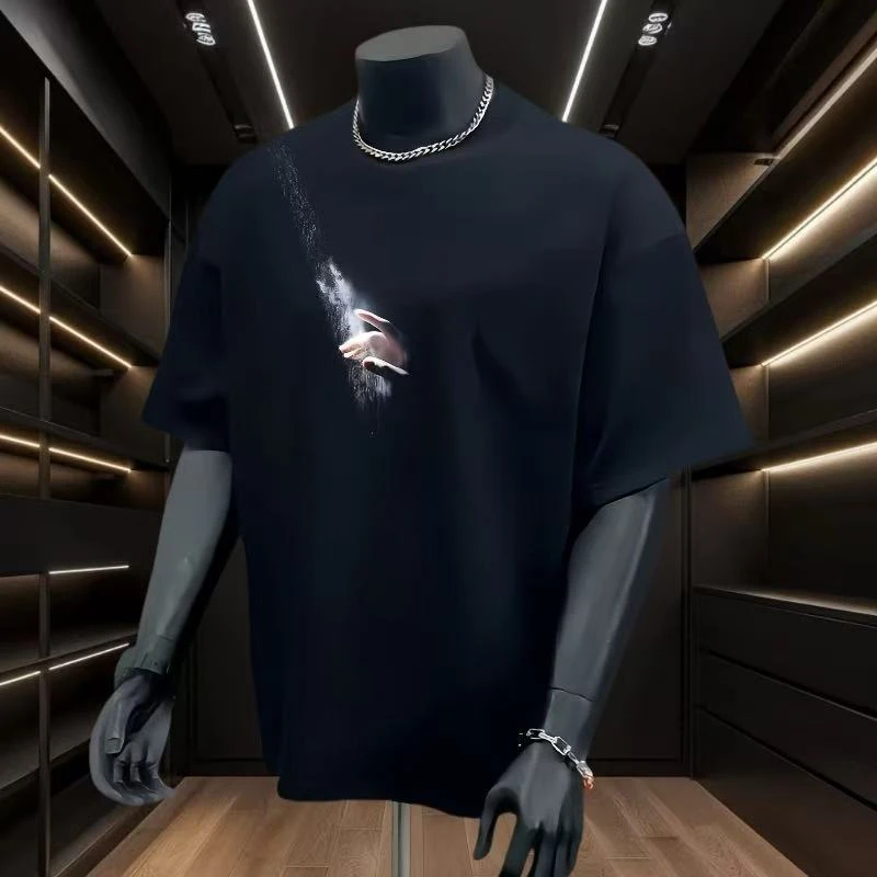 2024秋冬新款重磅轻奢内搭T恤百搭短袖印花流行圆领时尚宽松半袖