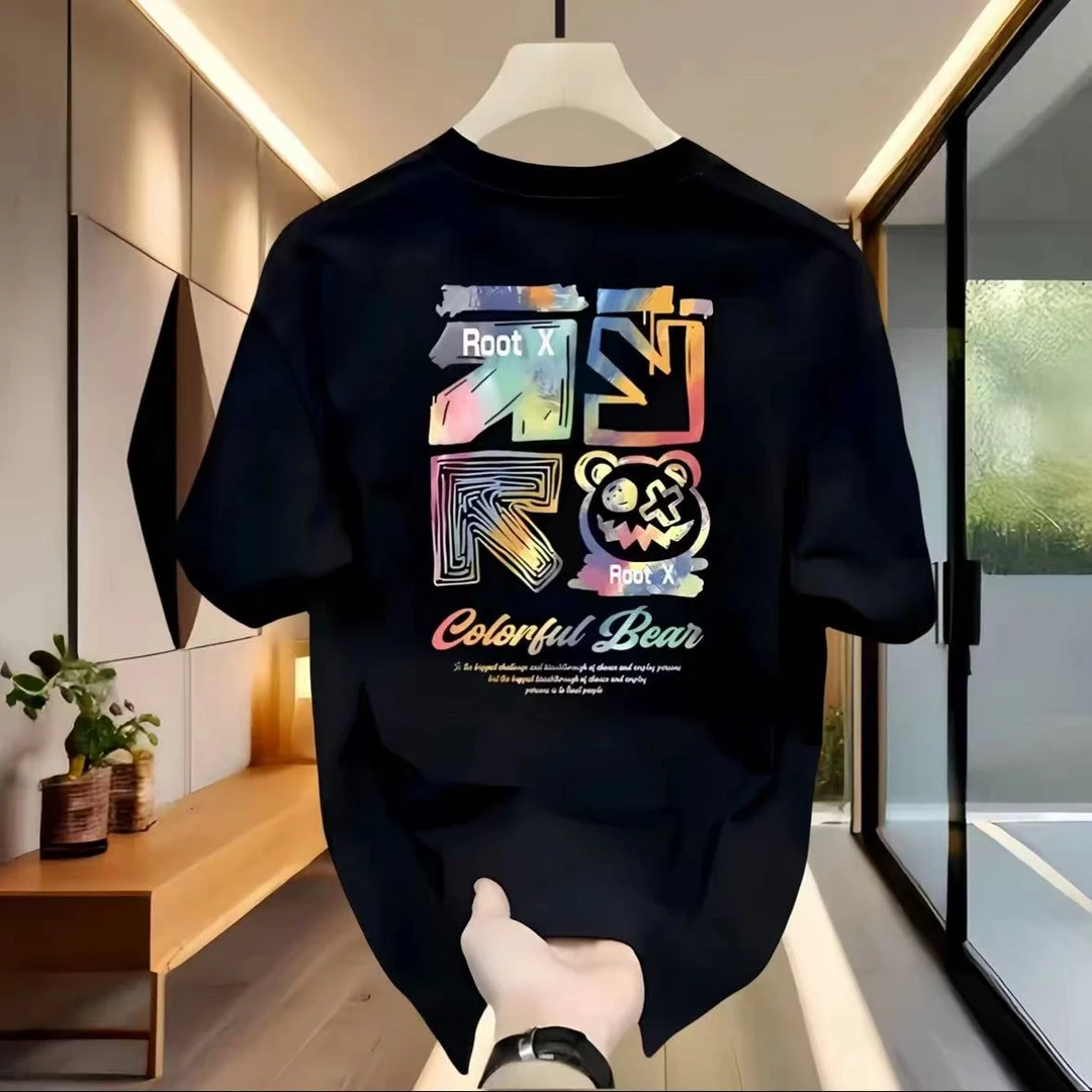 高品质新款重磅轻奢T恤百搭短袖极简印花流行圆领时尚宽松半袖