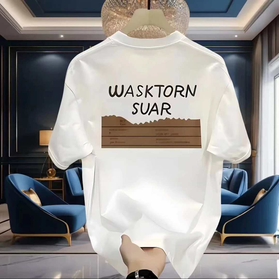 高品质新款重磅轻奢T恤百搭短袖极简印花流行圆领时尚宽松半袖