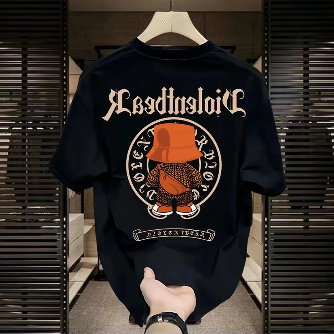 高品质新款重磅轻奢T恤百搭短袖极简印花流行圆领时尚宽松半袖