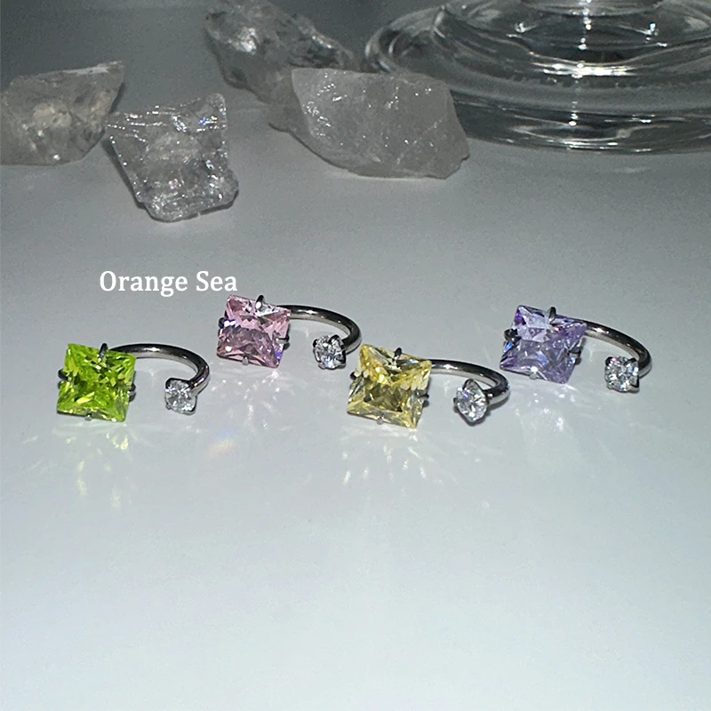 钛钢耳饰 彩色超闪方钻马蹄环耳钉气质百搭免摘c型时尚耳骨钉耳环