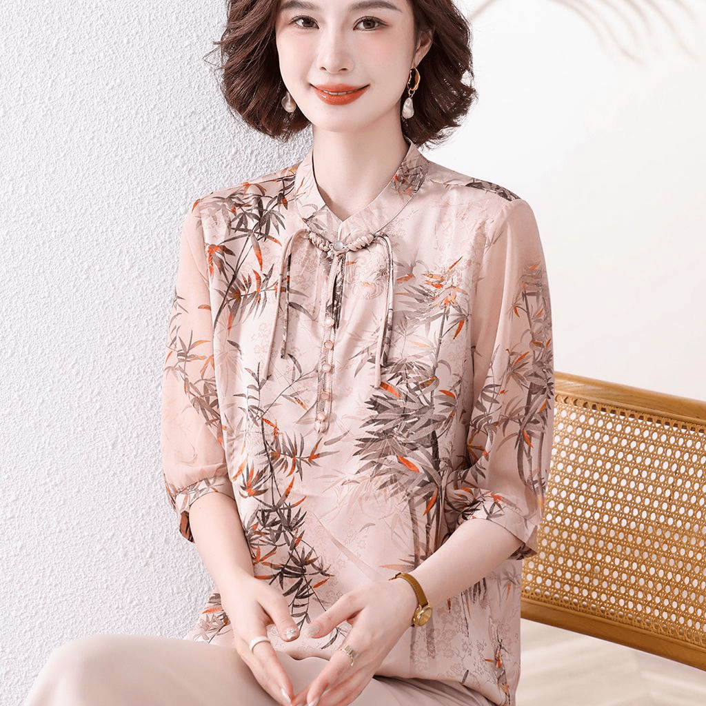 2024新款妈妈夏装小衫洋气碎花短袖中老年女夏季中式国风上衣薄款