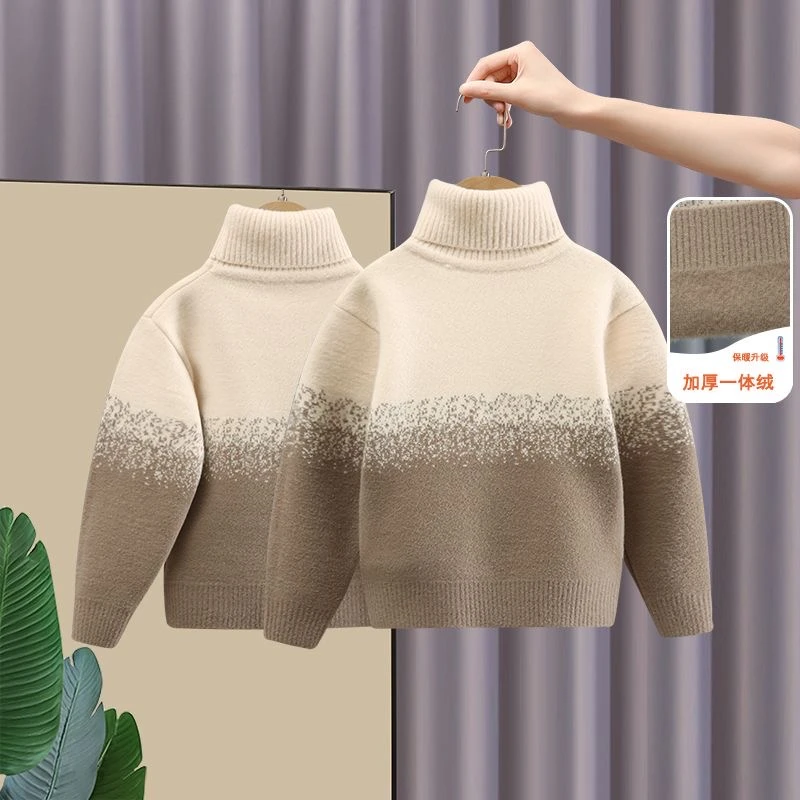 冬季针织衫儿童打底衫毛衣男童洋气加厚保暖女童针织衫套头韩版