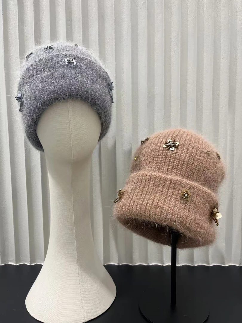 帽之都新款时尚立体珠花毛线帽M309
