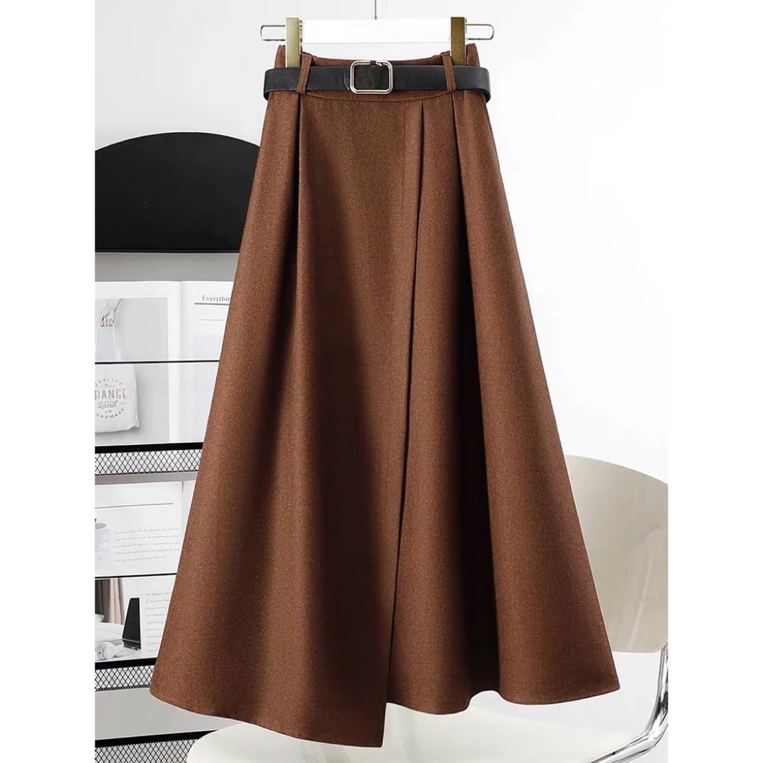 【红姐推荐】美拉德风秋季垂感A字伞裙半身裙（裙长80）送腰带