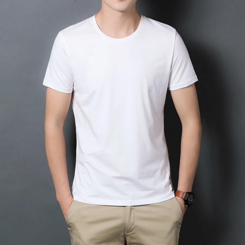 吉奈鸟2024夏季圆领纯色打底T恤短袖休闲修身薄款半袖男士棉质801