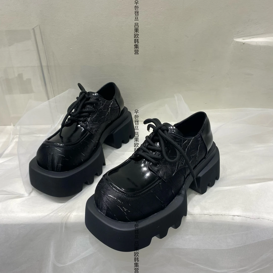 三宅褶皱一极简欧版6.5cm真皮小皮鞋女2024秋季厚底百搭乐福鞋