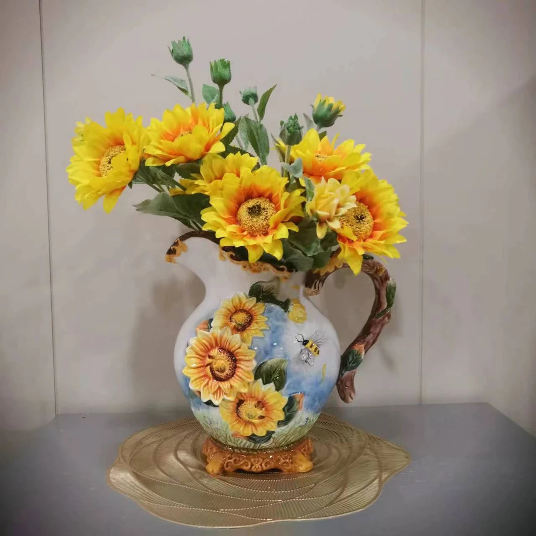 馨可雅/Cinkera太阳花陶瓷花瓶高档向日葵家居摆件