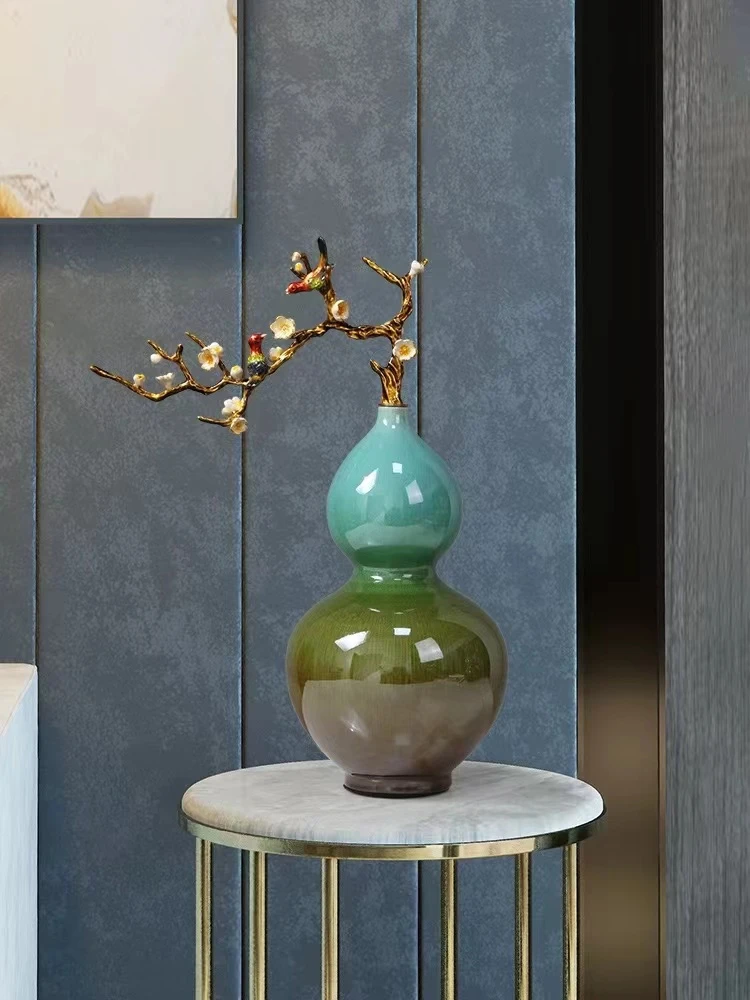 珐琅葫芦摆件手工轻奢新中式创意简约玄关书房摆设蓝色复古色釉