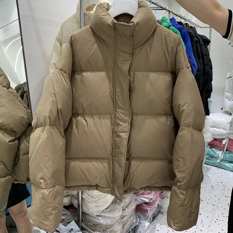 羽绒服女2023年冬季新款韩版立领宽松短款白鸭绒小个子面包服外套