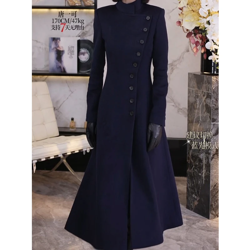 法式高档单排扣A摆英伦风复古长款大衣学院风连衣裙2023秋季新款