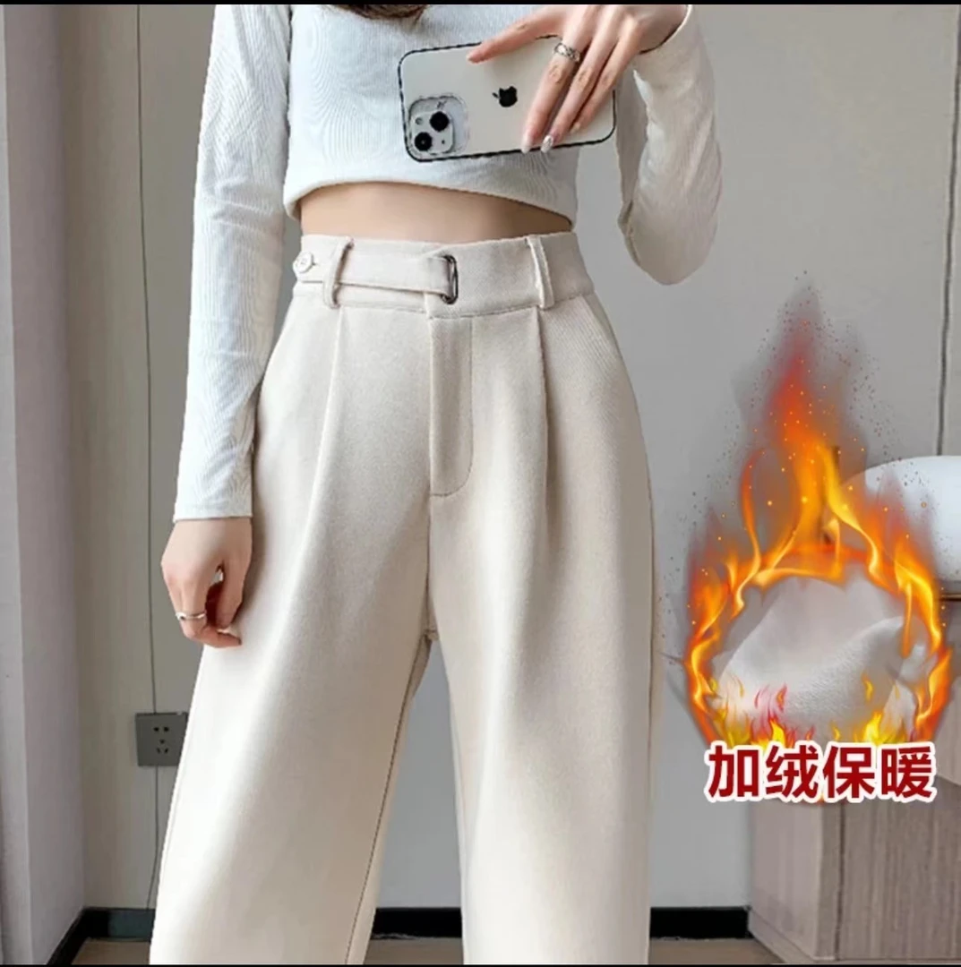 【三宝专属】6602秋冬加厚毛呢窄版西装拖地裤女直筒高腰显瘦阔腿