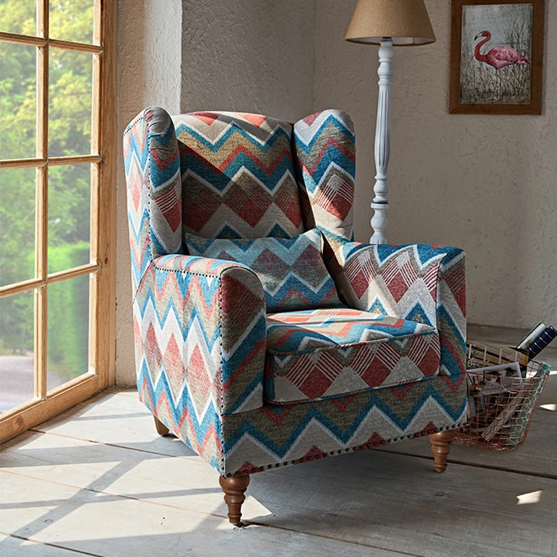 巢趣家居美式家具法式实木布艺单人沙发小户型现代简约老虎椅