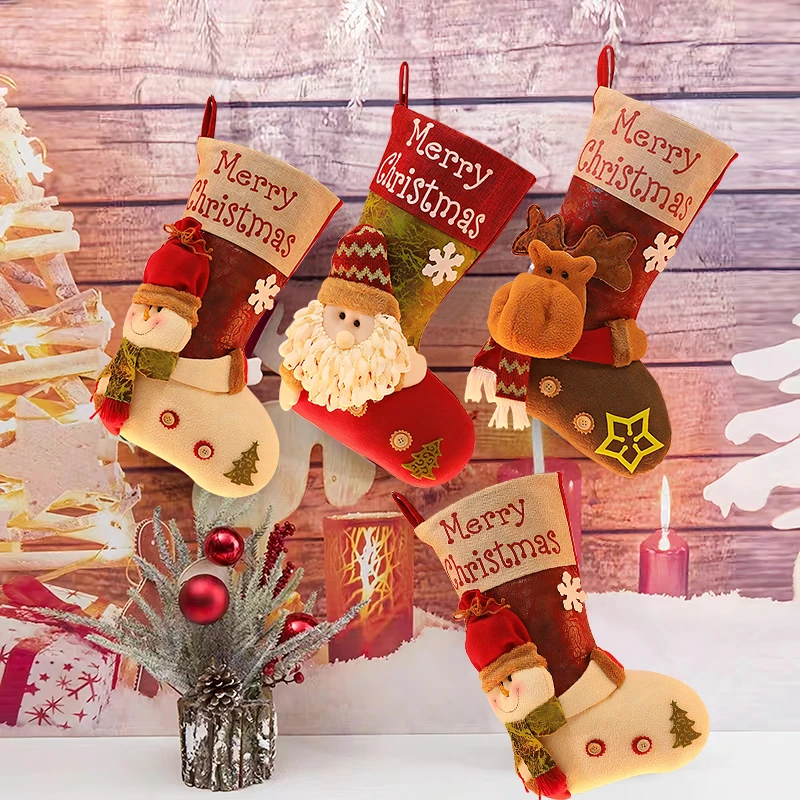 2024卡通圣诞袜子树挂饰儿童礼物特大号圣诞许愿袋糖果袋经典大袜