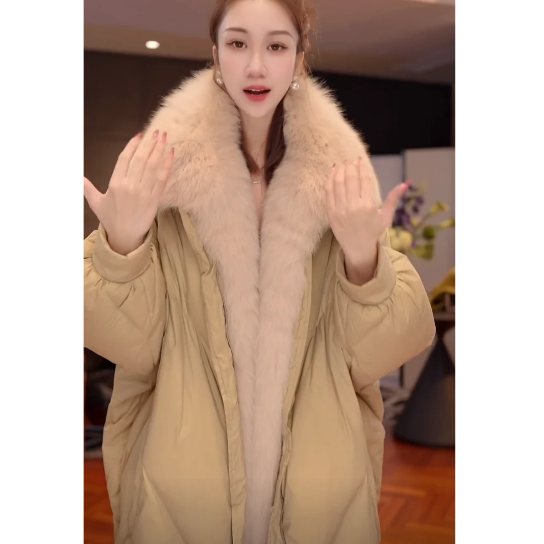 【李李高端】保暖绒朵|高定可拆卸银狐狐狸毛女中长款气质外套轻奢