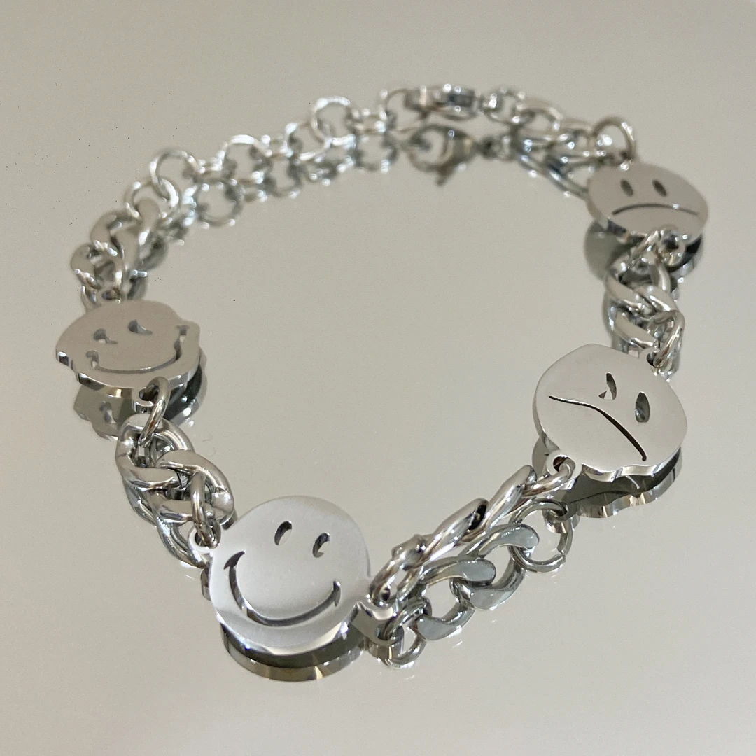 钛钢手链 bounprem麻绳文总包包同款笑脸手链