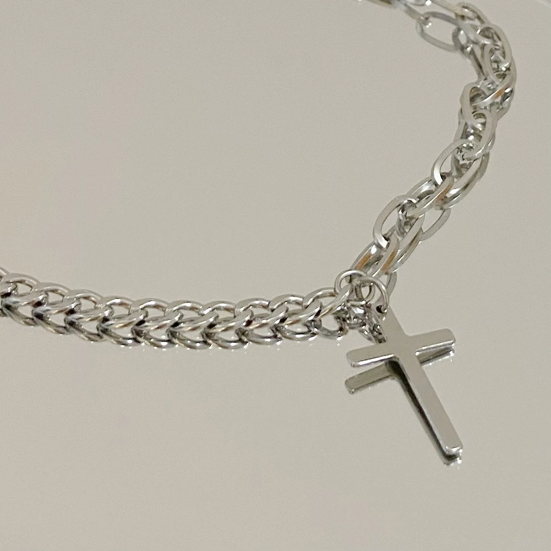 钛钢项链 极速恋人poohpavel同款Babe帕姐同款十字架不对称项链