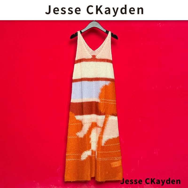 落日余晖 新品女装复古度假风长裙针织连衣裙DP4634