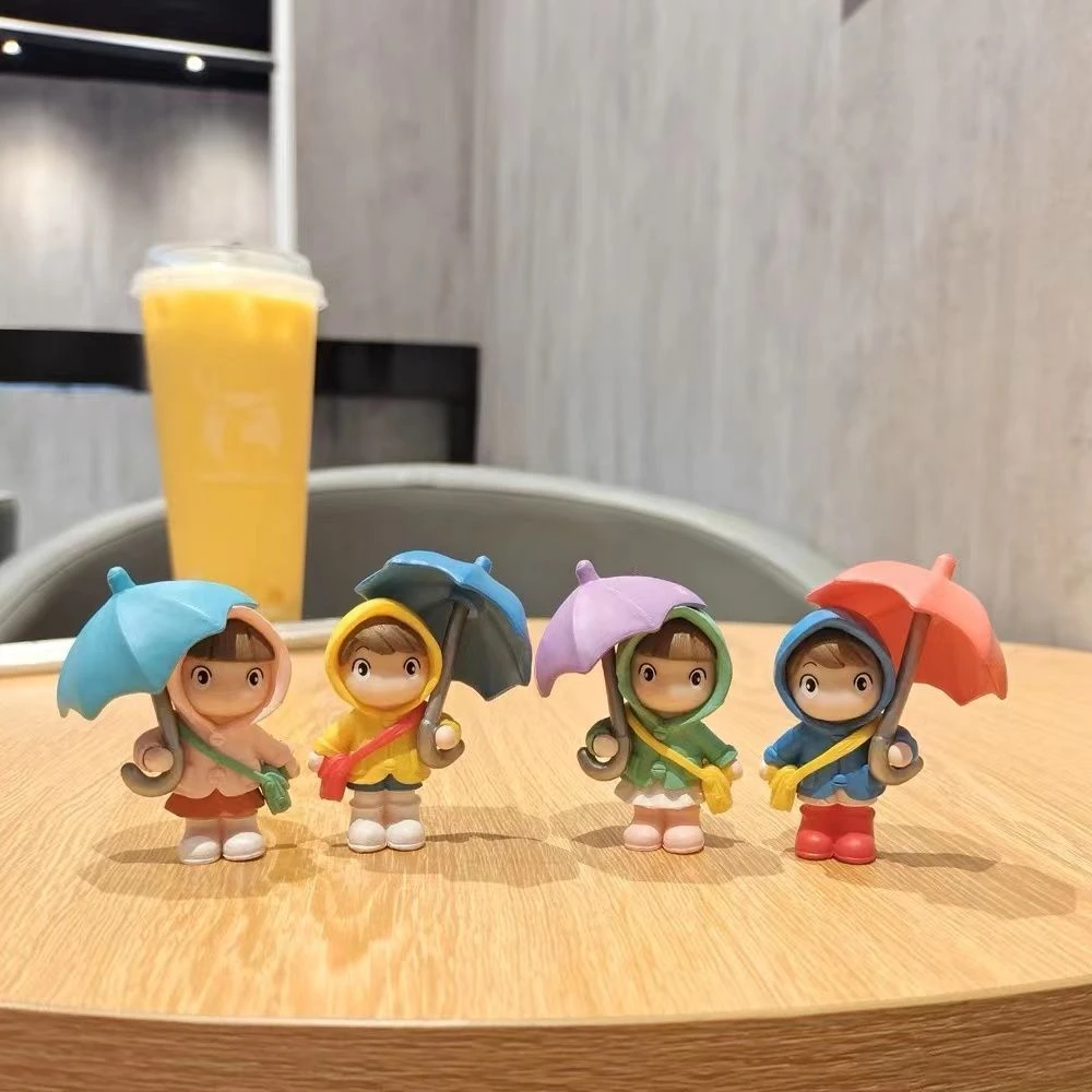 可爱卡通桌面撑雨伞人物小摆件ins风创意办公室治愈装饰品微景观