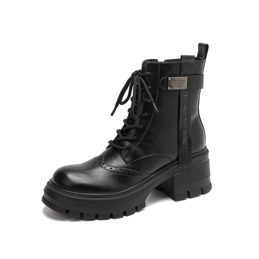 秋冬新款复古系带马丁靴