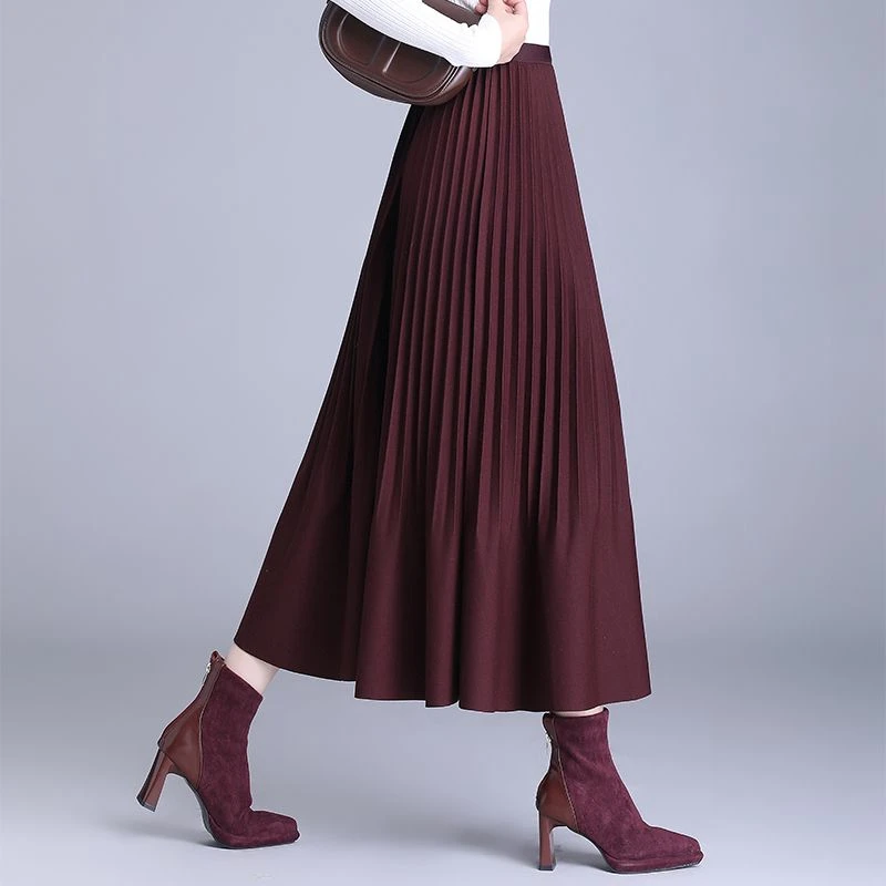 毛呢百褶裙半身裙女秋冬2025新款垂感a字长裙配毛衣冬裙显瘦裙子