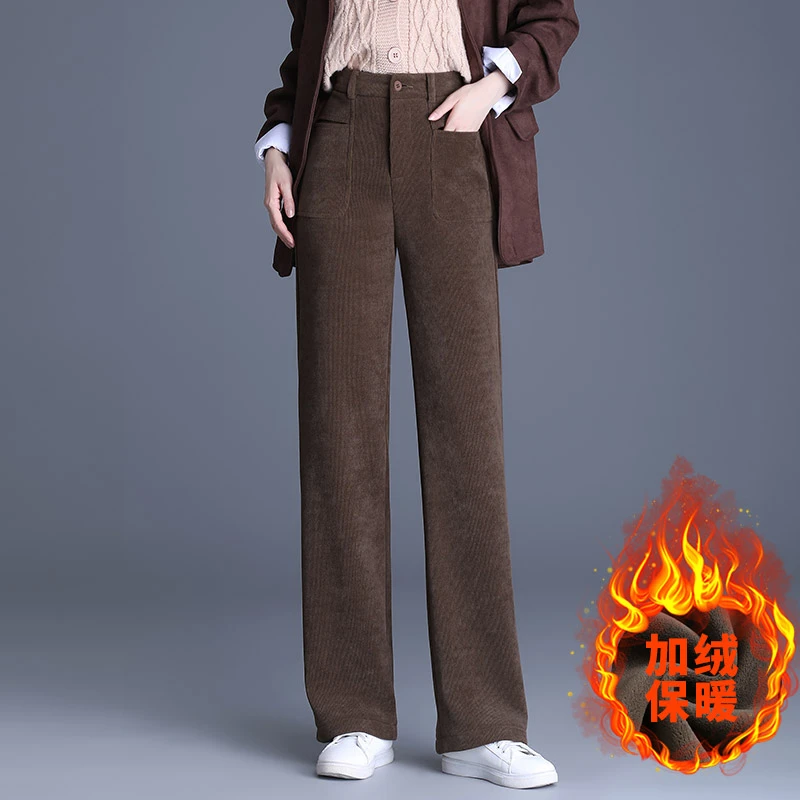雪尼尔直筒裤女秋冬高腰垂感加长宽松休闲裤加绒显瘦窄版阔腿裤子