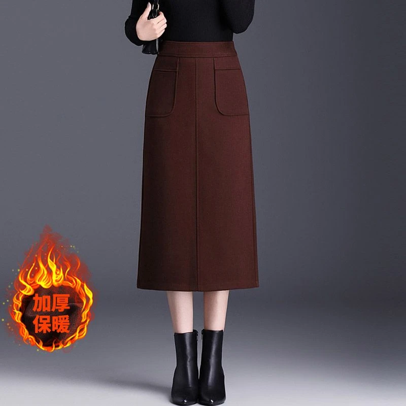 加厚毛呢直筒半身裙女秋冬2025新款显瘦高腰包臀裙中长款一步裙子