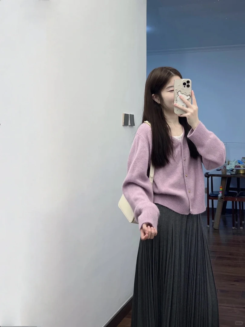秋装搭配一整套韩系休闲穿搭针织毛衣上衣气质灰色半身裙两件套女