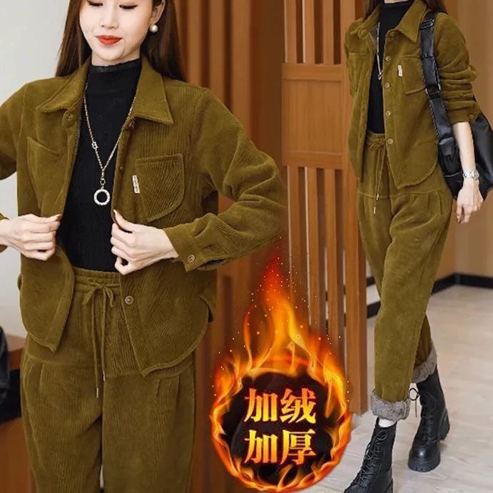 2023秋冬装新款时髦网红加绒加厚女装两件套休闲时尚运动服套装女