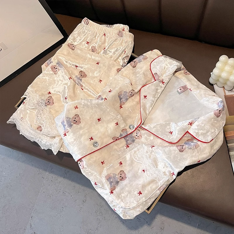 金丝绒可爱小熊可外穿开衫薄绒家居服睡衣女春秋冬款轻奢高级感