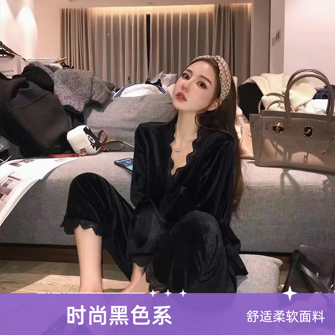 睡衣女冬金丝绒可外穿休闲长袖韩版家居服2024年新款秋冬套装女士