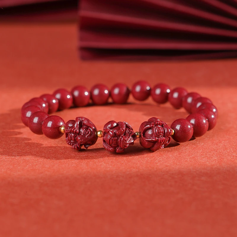 含辰砂工艺品朱砂紫金砂三合生肖手串（送证书礼盒）