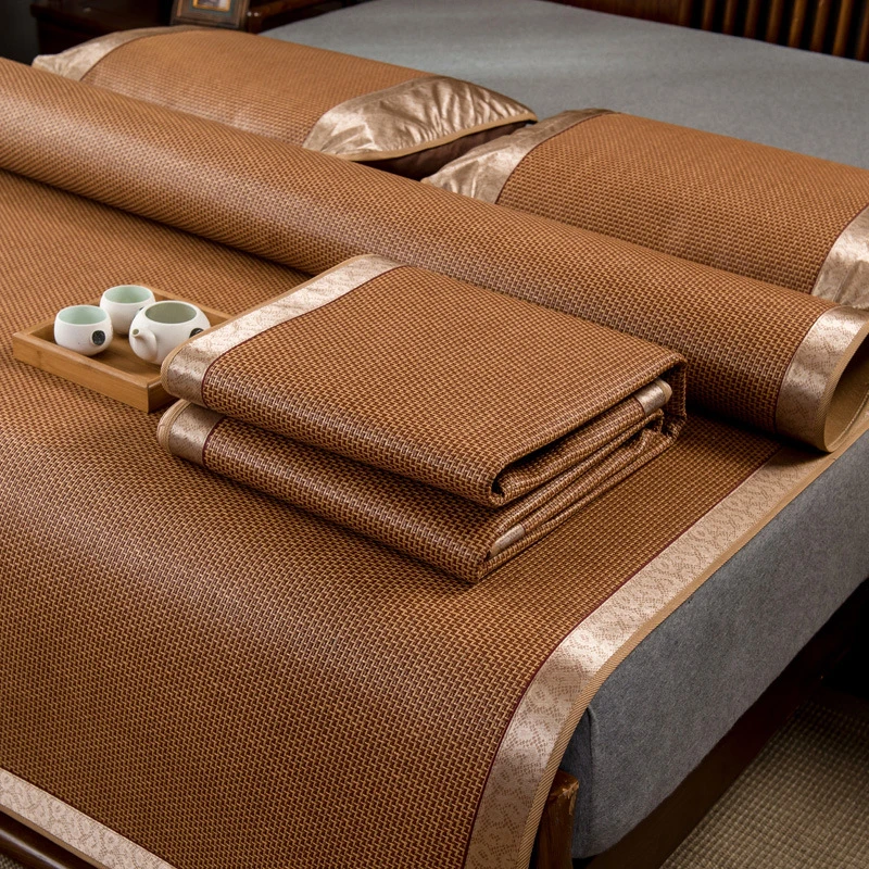 【新疆包邮】夏季新款凉席藤席三件套可折叠夏天双人冰丝席宿舍竹席