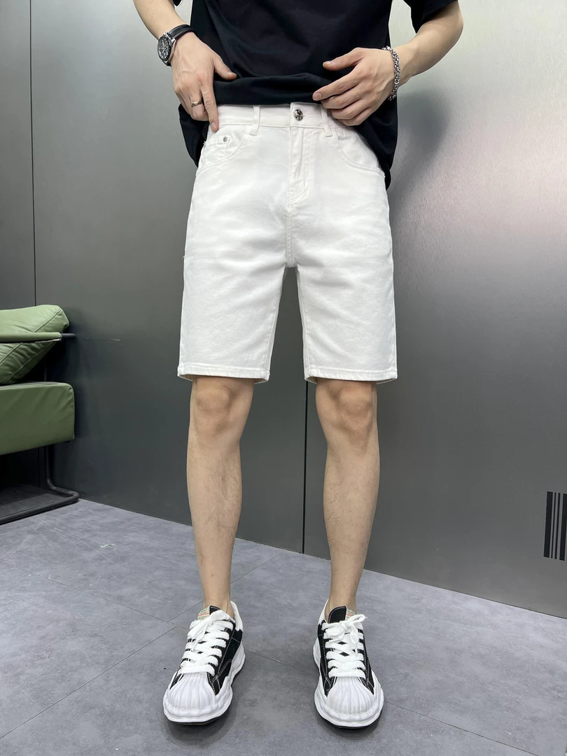 【三防面料】男士夏季白色净版修身五分牛仔短裤  (7220）