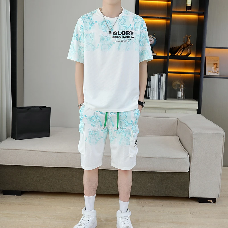 短裤短袖t恤套装男士2024夏季新款潮流半袖时尚高品质男装两件套