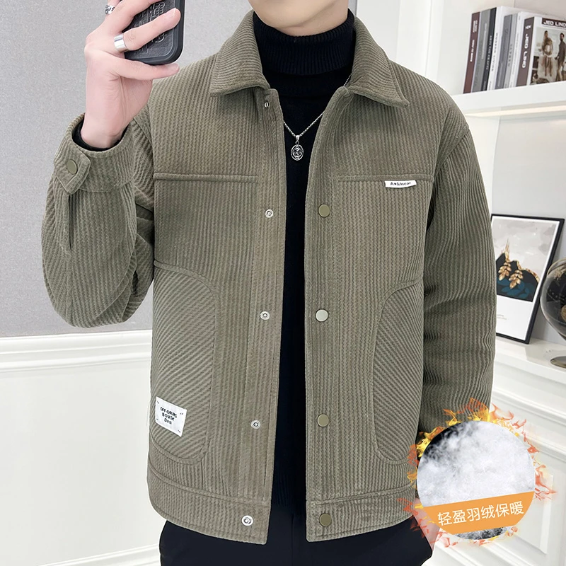 高品质青年呢子男外套冬季新款时尚潮流痞帅溜肩羽绒内胆锁温上衣