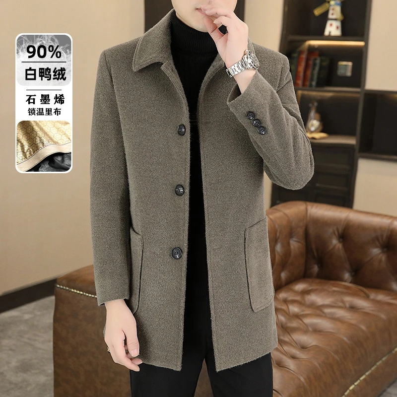 男士中长款呢子大衣冬季新款潮流修身保暖锁温加厚毛呢商务外套男