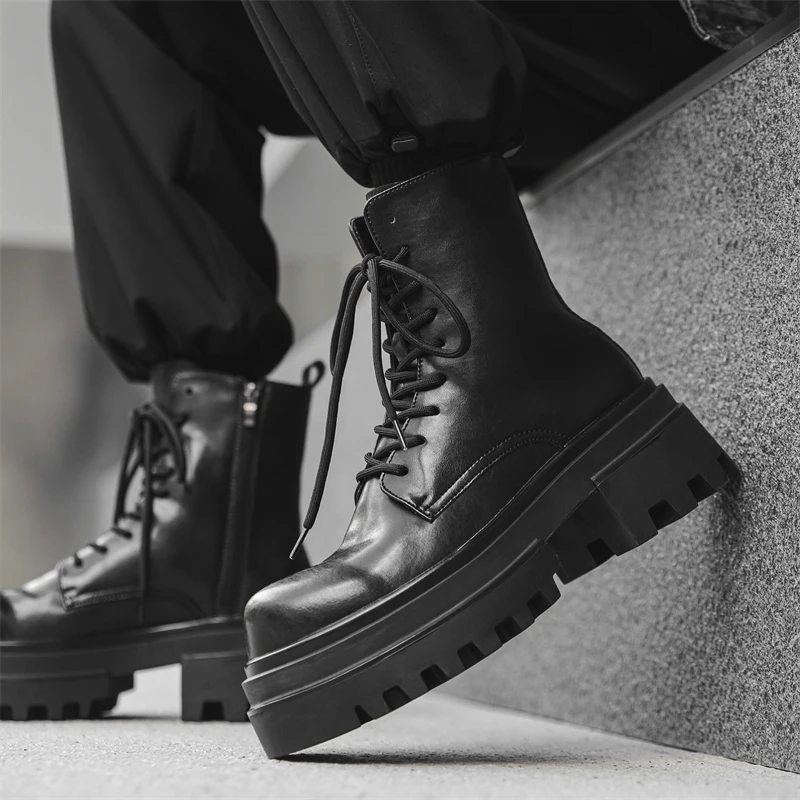 高帮马丁靴男款真皮ins厚底冬季新款英伦风复古机车靴工装鞋